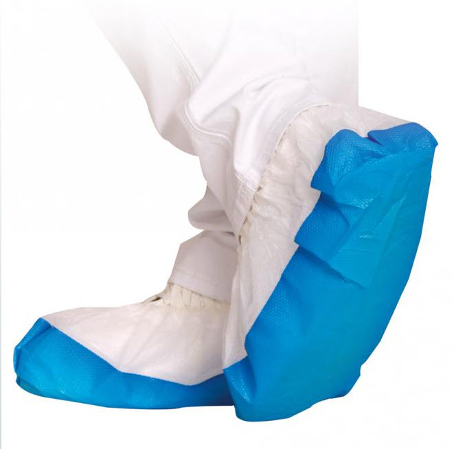 Überschuhe für Spender Hygomat (weiss/blau, 44cm, PP mit CPE Sohle)
