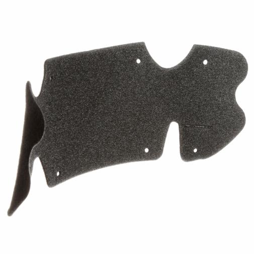 Coussin de confort en mousse gris foncé texturé, de forme irrégulière avec des bords arrondis. Six petits trous circulaires répartis sur la surface. Un bord bombé et incurvé à gauche. Accessoire pour support de tête Premium.