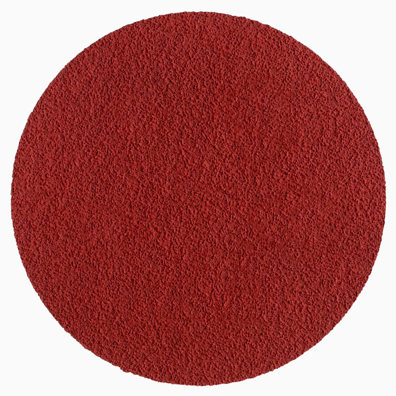 Runde, leuchtend rote Gewebeschleifscheibe mit gleichmäßig körniger, rauer Oberfläche auf weißem Hintergrund. Ungelocht, zeigt die abrasive Textur für präzises Metallschleifen und verspricht lange Lebensdauer.